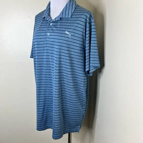 Puma Golf Polo Shirt XL Mens Blue Performance Striped Athleisure Sports Outdoor - Picture 5 of 7